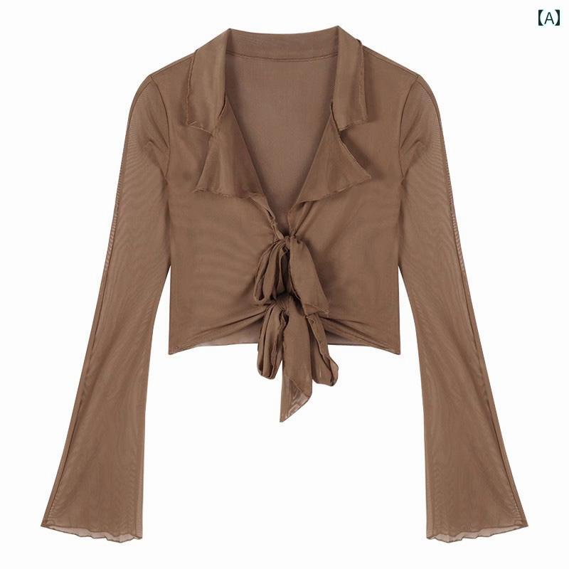 レディース トップス カジュアル おしゃれ レースアップ 長袖 シャツ 夏 ショート ベルト 薄手 涼しい 涼しい 日焼け