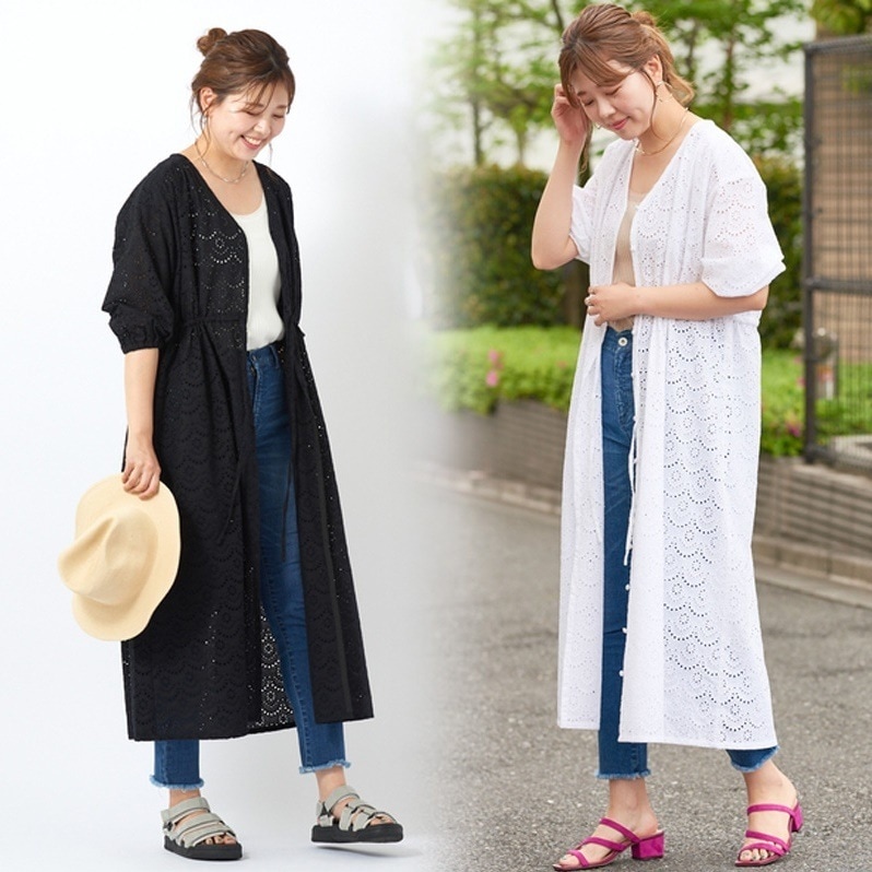 2色 春服 トップス カーディガン 羽織 レディース 春夏 カジュアル 白シャツ ロング丈 9分丈 アンクル丈 7分丈 半袖 五分袖 Vネック 襟なし レース 刺繍 シフォン 前開き 透け感 白 ホワ 7,889円