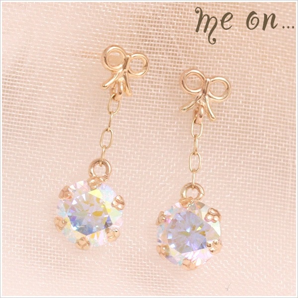 me on... K10YG キュービックジルコニア オーロラ リボン ピアス 発送目安２-３週間