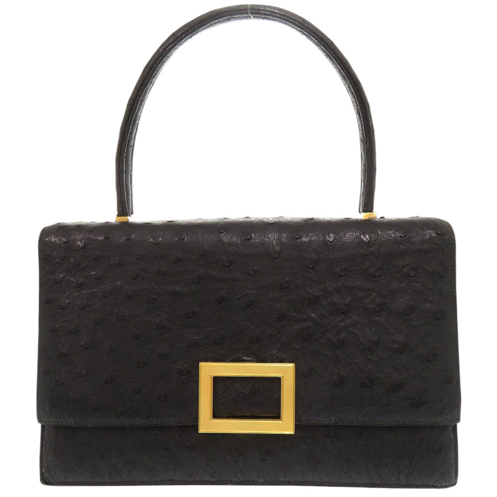 美品 ハンドバッグ オーストリッチ ブラック D刻印 0068【中古】 レディース 247,500円