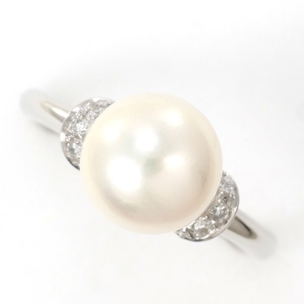 PT900 プラチナ リング 12号 パール(真珠) 約9mm ダイヤ 0.10 ジュエリー 中古
