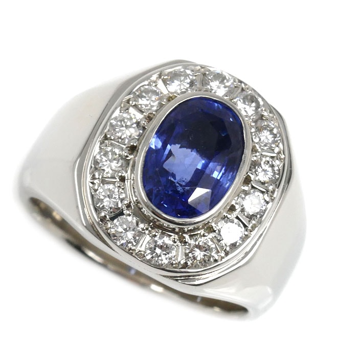 Pt900プラチナ リング・指輪 サファイア3.81ct ダイヤモンド1.09ct 22号 30.4g メンズ 中古 美品