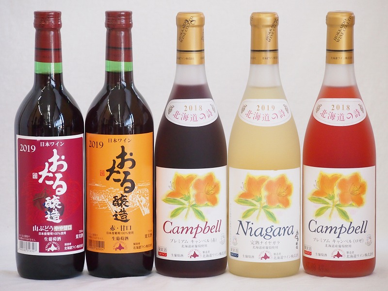 おたるスペシャル5本セット(おたる醸造 生葡萄酒 山ぶどう やや甘口 おたる醸造 生葡萄酒 赤 甘口