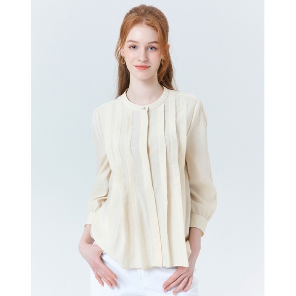 (ヘッジズレディース) 24SS クリームチン装飾付きシルクブレンドロングスリーブシャツ HSSH4B306CR
