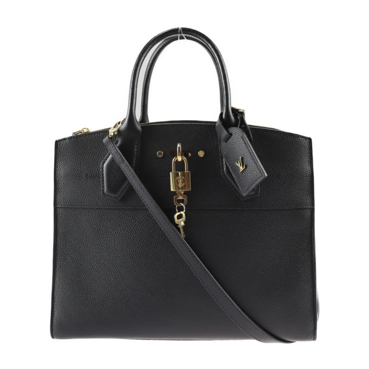 美品 LOUIS VUITTON ルイ ヴィトン ハンドバッグ M53015 シティ スティーマー MM レザー ブラック ゴールド金具 2WAY ショルダーバッグ ビトン【本物保証】