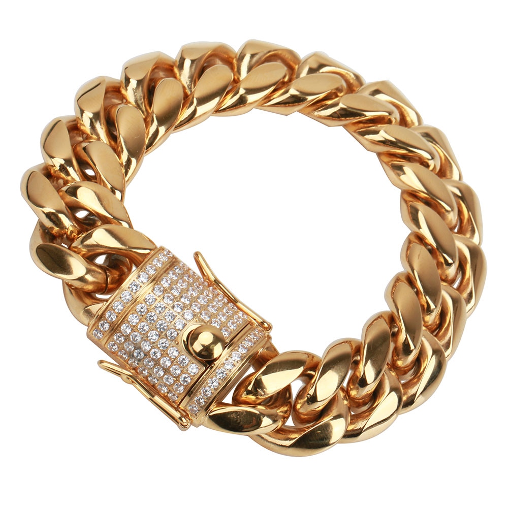 ステンレスCZ喜平ブレスレット 18mm [b284-gold-18mm]