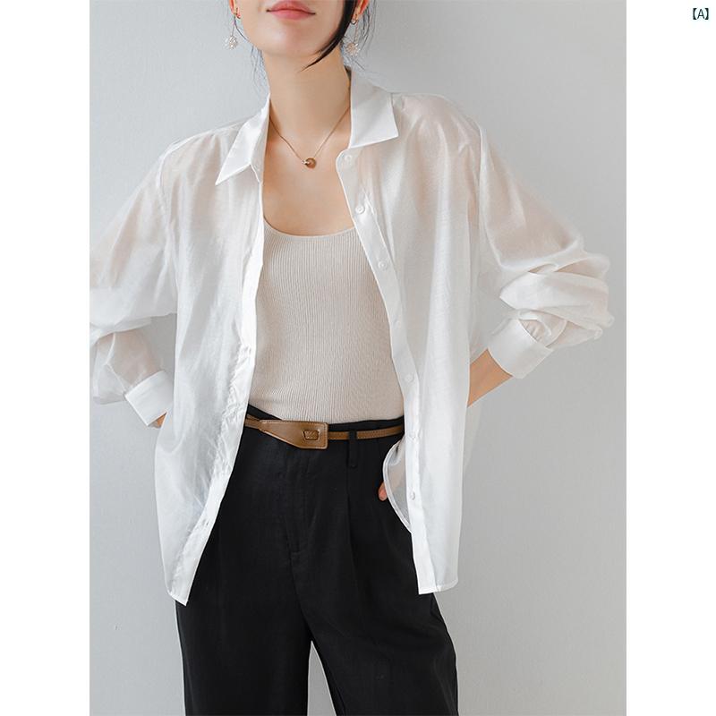 レディース ファッション　レディース　カジュアル　上品　綺麗　外出 薄手 テンセル 日焼け防止 シャツ 夏 長袖 快適 ブラウス 通勤 ブルー