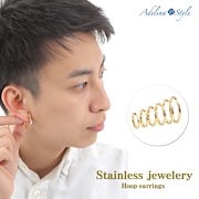 贈答用｜ゴールド 黒 メンズピアス つけっぱなし メンズ セット フープ ピアス 内径10/12/14 mm 3サイズ3ペア（6個入） 男女兼用 リングピアス サージカルステンレス 金属アレルギー対応｜アクセサリー・ジュエリー