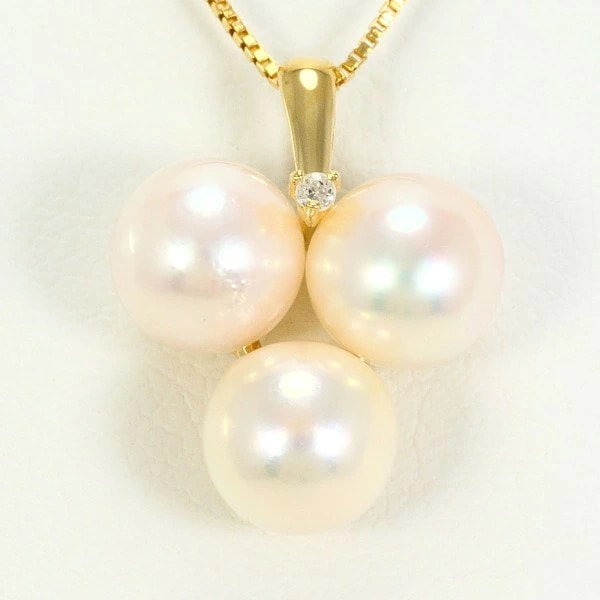 K18 18金 YG ネックレス パール ダイヤ 0.01 約2.7g ジュエリー 中古