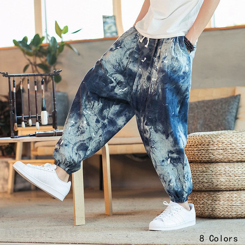 韓国サルエル パンツ メンズ 夏 ワイドパンツ 綿麻 カジュアル 大きいサイズ ゆったり ガウチョパ