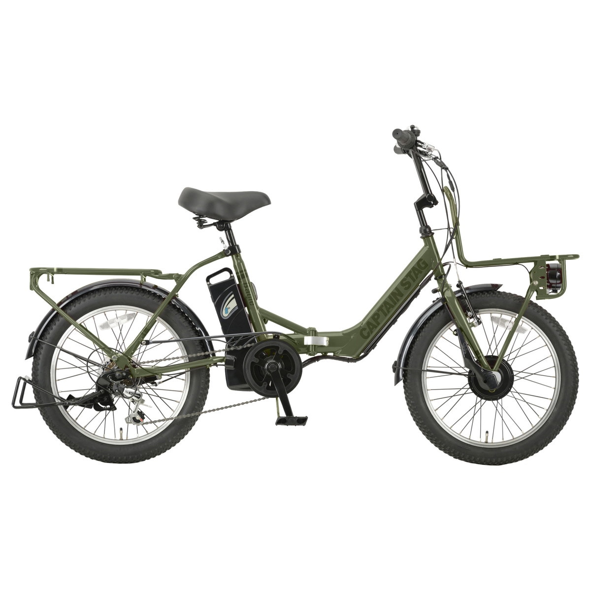 【お客様組立品】 キャプテンスタッグ eバーギー電動FDB206（アーミーグリーン） 20インチ 自転車 折りたたみ 電動アシスト