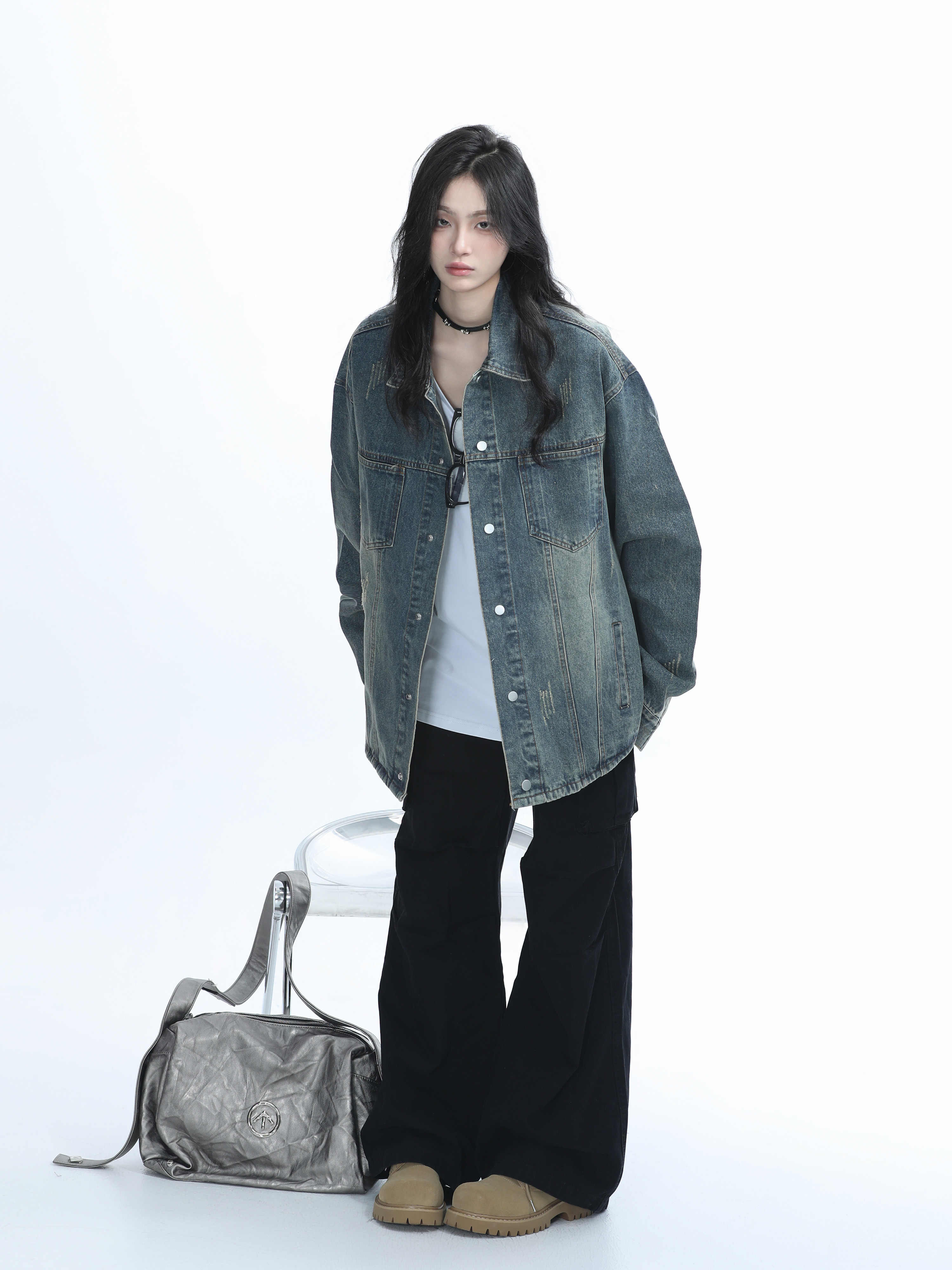 「SHANKONG」【高·品質版】【上品】2025新作 デニムジャケット アウター レトロ ゆったり 韓国ファッション レディーストップス アウター トップス セミロング トップス 16