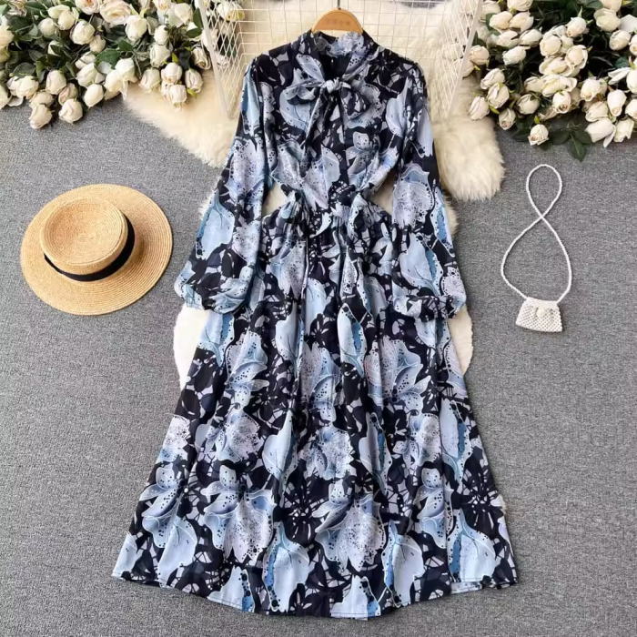 長袖に花柄レディースファッション ワンピース