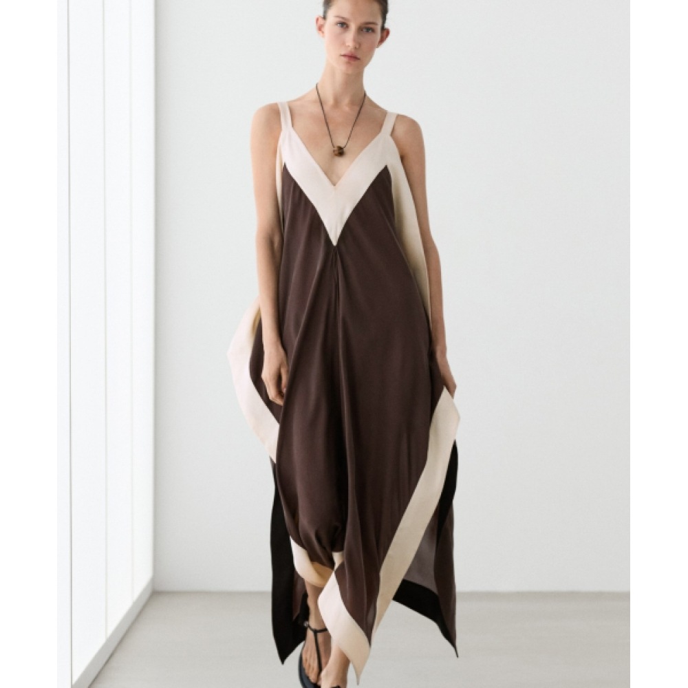 MASSIMO DUTTI カラーディテールフルイドミディドレス
