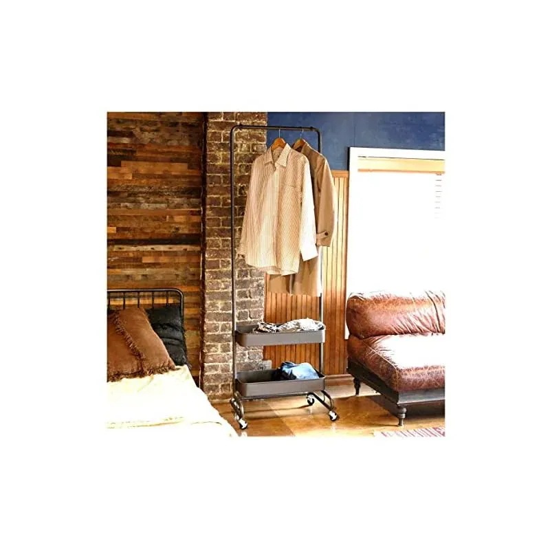 ハンガーラック 衣類収納 トローリーハンガー 幅61.5奥行43高さ137-189cm ハンガー1段 バスケット2段 ストッパー付きキャスター 組立品 ダークラブウン LTH-2B(