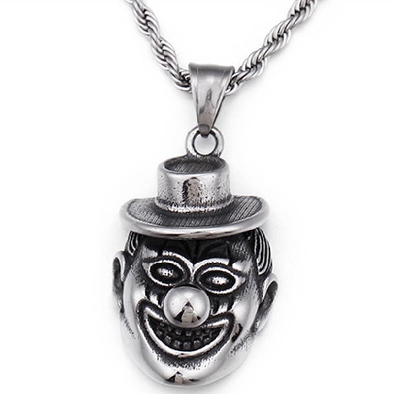 ピエロステンレスネックレス 55cmのツイストチェーン付き アクセサリー 首飾り 顔 道化師 ジョーカー 男性 女性 プレゼント 誕生日 メンズ 彼氏 クリスマス ギフト stt00-00-0205