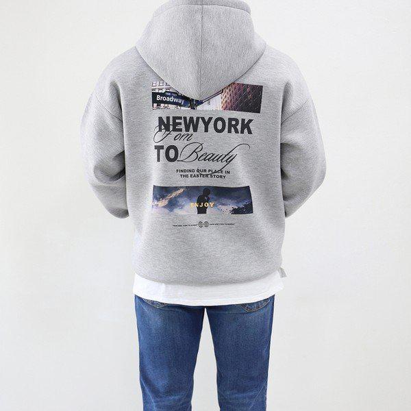 メンズ オーバーサイズ ネオプレン ニューヨーク プリント フード付きスウェットシャツ_P352941371