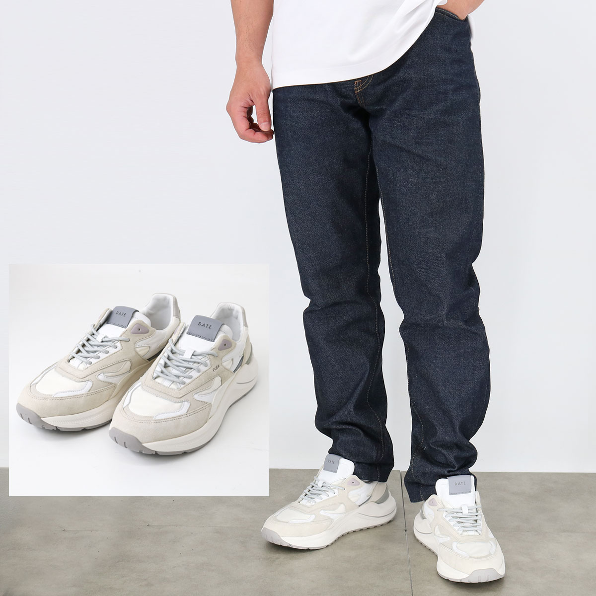 D.A.T.E メンズローカットスニーカー M421-FG-NY-WH FUGA NYLON WHITE フーガ ダッドスニーカー レザー 靴 紐靴 レースアップ ロゴ DATE ブラン