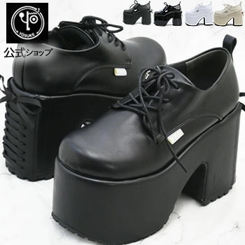 【公式SHOP特典キズ補修液付】 ヨースケ 厚底パンプス レースアップシューズ バックリボンヒール 12cm 太ヒール