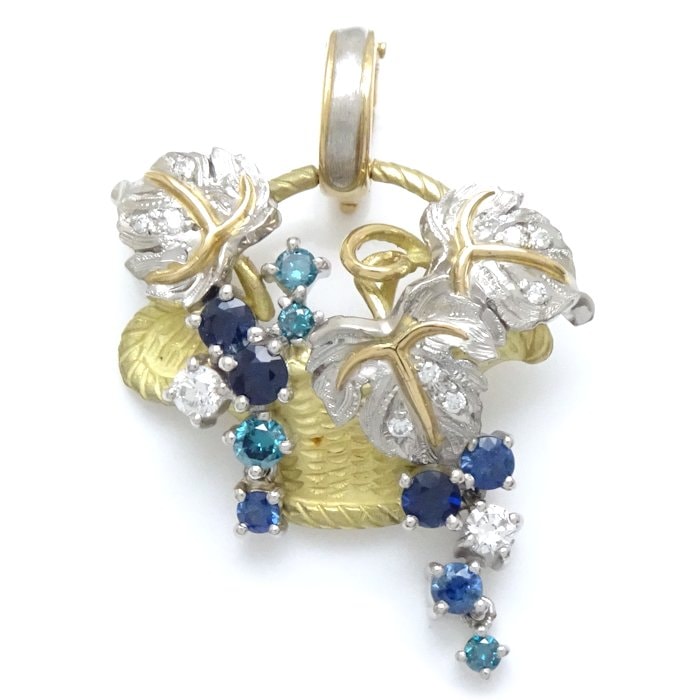 葡萄モチーフ ペンダントトップ サファイヤ ダイヤモンド K18YGイエローゴールドxPt900プラチナ /291675【中古】 149,600円