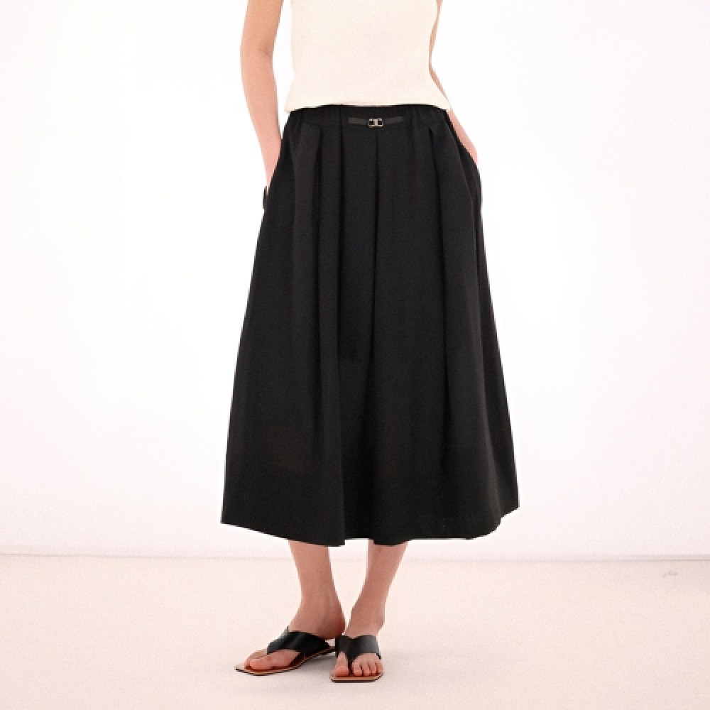 ACUD リネンベンディングピンタックスカート_ブラック