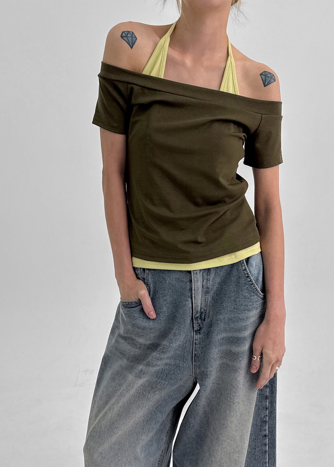 クンバSET - ボートネック半袖ホルターナシ