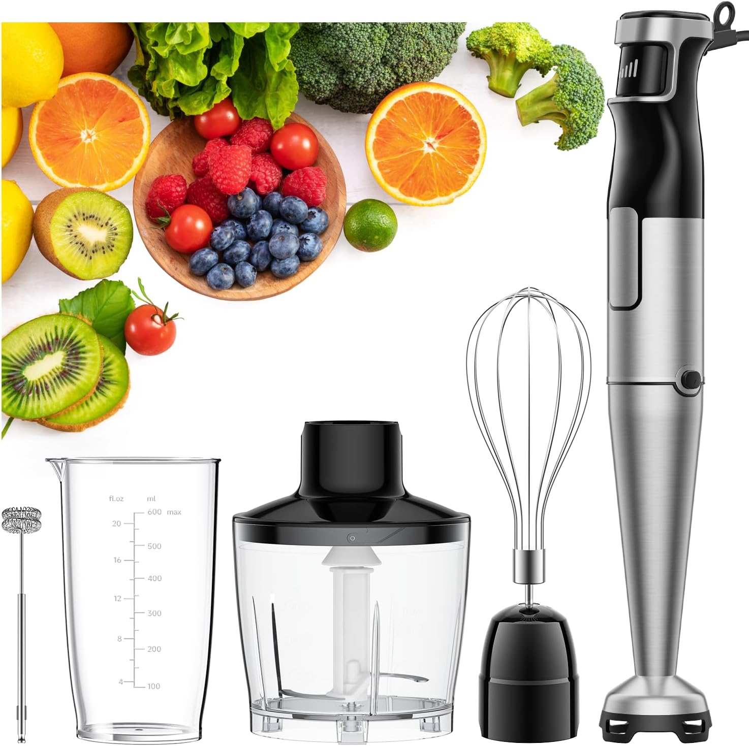 【最強モデル・無段階変速】ハンドブレンダー ブレンダー 20000rpm/分 離乳食 鍋キズ防止 氷も砕ける 1台6役 ハンドミキサー 電動 泡立て器 フードプロセッサー ミキサー ジューサー 氷・肉