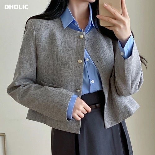 [メガ割りSALE]ラウンドネックツイードジャケット・p686116