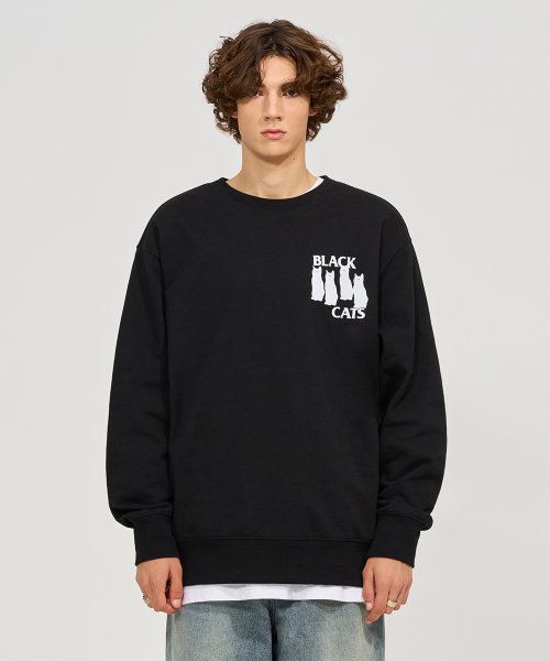 PIGMENT / BLACK CAT CREWNECK 2色 新商品 韓国人気 男女共用 肝