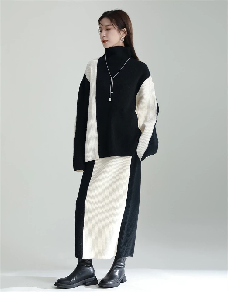 2024新作タートルネックニットスカート セーター２点セット話題サテンスカートINS百掛け30%制限