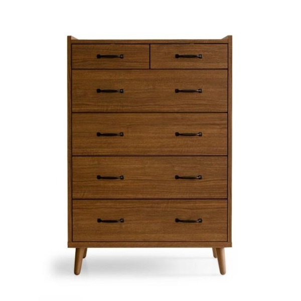 リビングチェスト 5段 幅80cm 木製 取っ手：ブラック（黒） 北欧風 木目調 日本製 ウォールナット