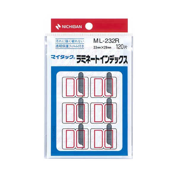 (まとめ) ニチバン マイタック ラミネートインデックス 保護フィルム付 中 23×29mm 赤枠 ML-232R 1パック(120片：12片×10シート) (×30セット)