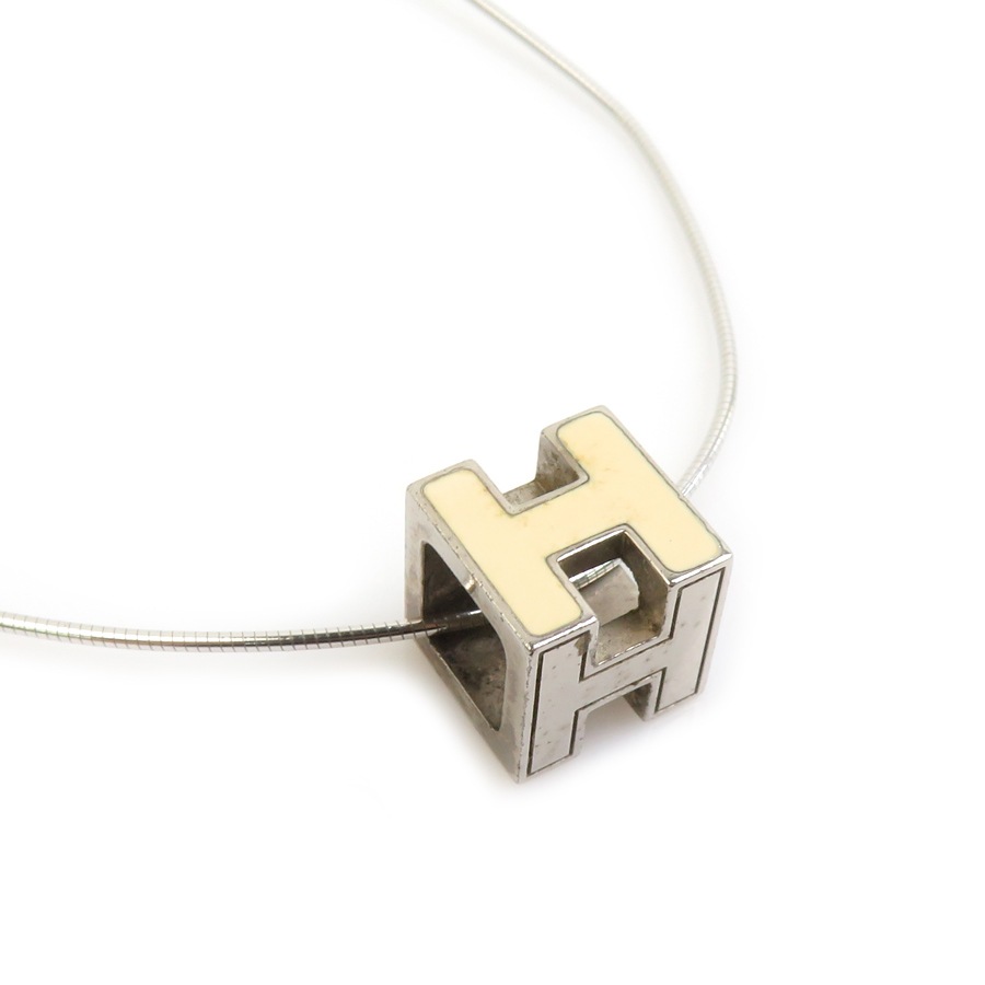 エルメス HERMES ネックレス Hキューブ カージュドアッシュ メタル/エナメル シルバー/オフホワイト レディース e61956a