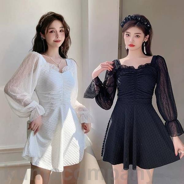 レディース 水着 長袖 ワンピース フリル シアー おしゃれ スイムウェア 体型カバー エレガント リゾート 海 プール 夏 フェミニン きれいめ 大人 可愛い 二の腕カバー 韓国 ホワイト 白 ブラ