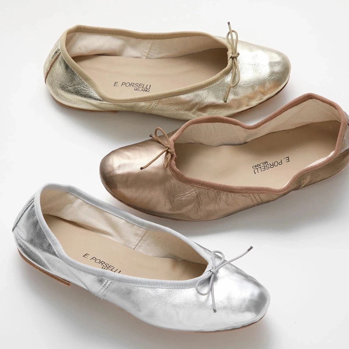 PORSELLI ポルセリ バレエシューズ BALLERINE LAMINATA レディース ナッパレザー イタリア製 フラットシューズ パンプス リボン ラウ