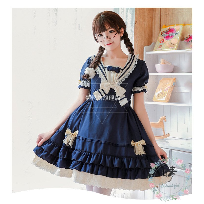 105メイド服 ワンピース レディース コスプレ クラシカル ロイヤルメイド ロリータ フリル ネイビー クラシカル 髪飾り 膝丈 エプロン 制服 喫茶店変装 ハロウィン