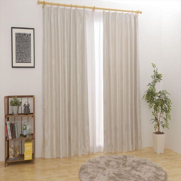 遮光 カーテン 約幅100cm×長さ200cm×2枚セット アイボリー 柄 3級遮光 洗える タッセル付き 形状記憶 遮光カーテン