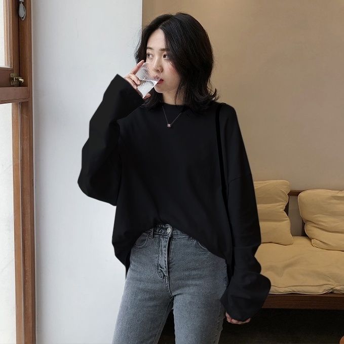 トップス カットソー プルオーバー ビッグシルエット 長袖 萌袖 クルーネック 綿 シンプル カジュアル おしゃれ こなれ感 ラフ メンズライク M L XL 2XL 白 黒 緑 春 秋 ロングシーズ 5,350円