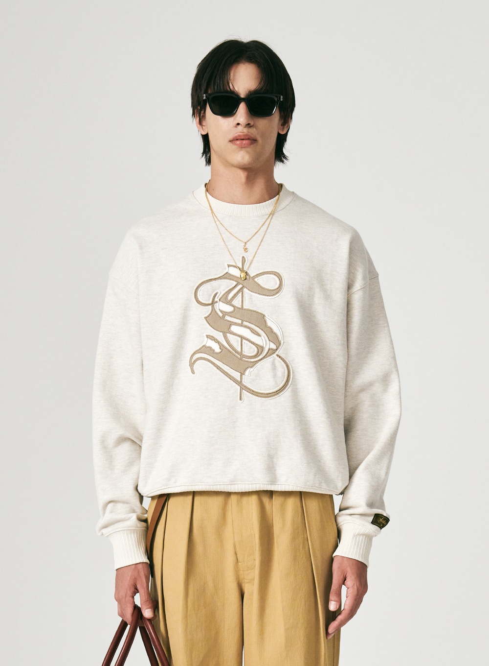 【SATUR】 CASUAL HERITAGE APPLIQUE SWEATSHIRTS : MELANGE IVORY