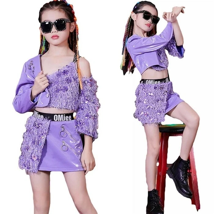 キッズ ダンス 衣装 女子 ヘソ出し ヒップホップ ダンス jazz スパンコール キラキラ セットアップ チアガール フリンジ チア ダンス衣装 韓国 2点セット シャツ パンツ 派手 ガ