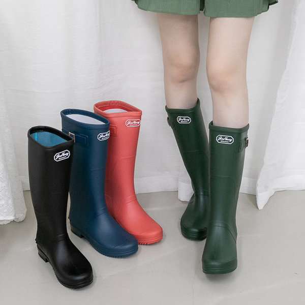 レディース つや消しベルト ロングレインブーツ 梅雨の時期 女性長靴 - JH-L1