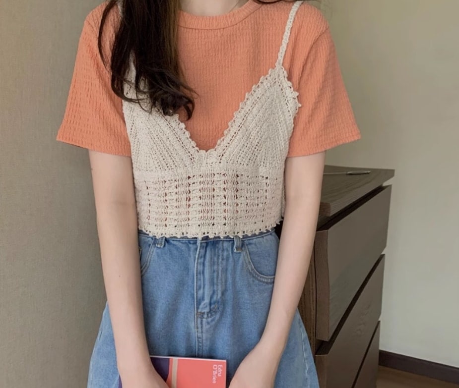 トップス カットソー 袖あり 半袖 5分袖 襟なし 丸襟 ストレート 刺繍 2点セット ツーピース かわいい 大人可愛い きれいめ シンプル カジュアル 大人 おしゃれ お洒落 レトロ アジアン