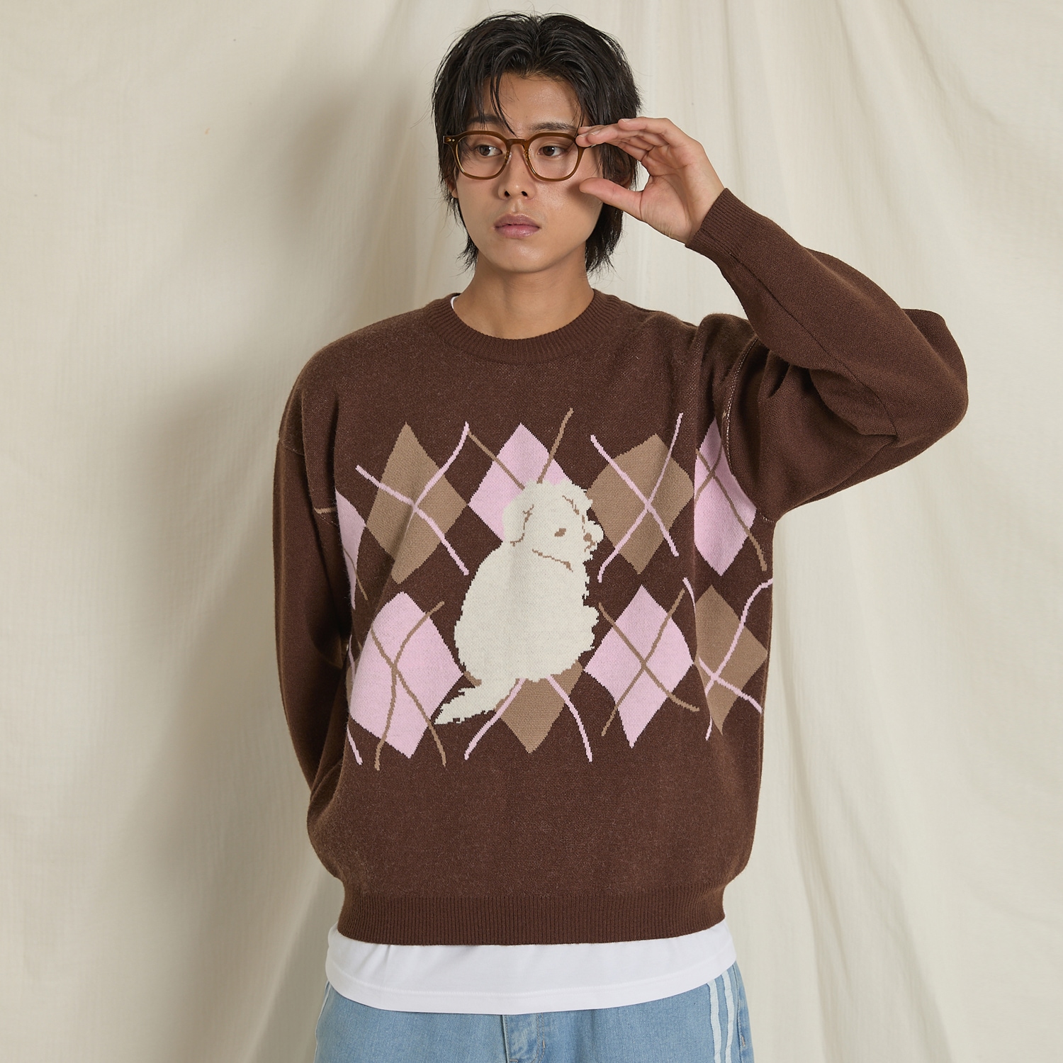 Maltese Argyle Crewneck Knit BROWN