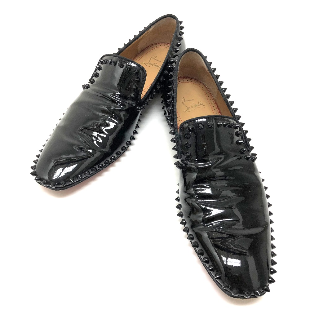 レザーシューズ スタッズ ローファー 靴 革靴 パテントレザー ブラック