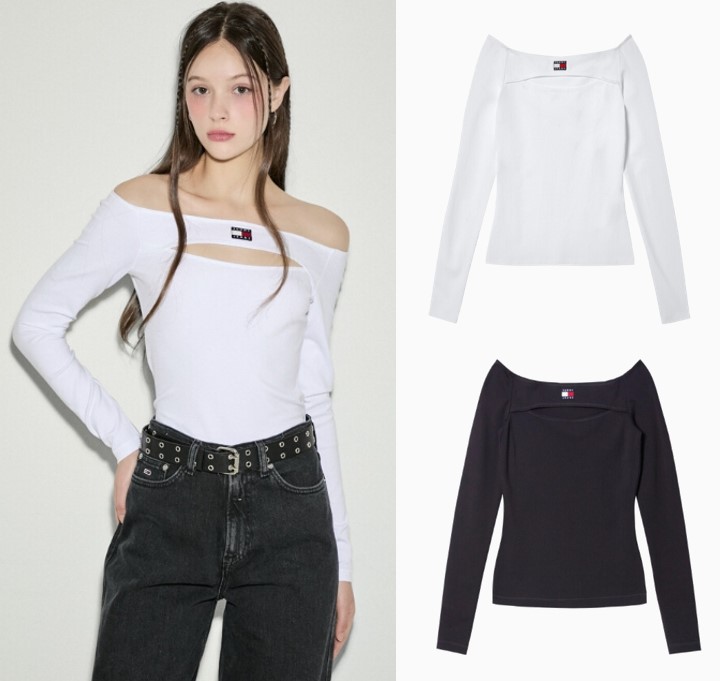 Womens Slim Badge Cut out Top (T32E6TTO14TWT1)