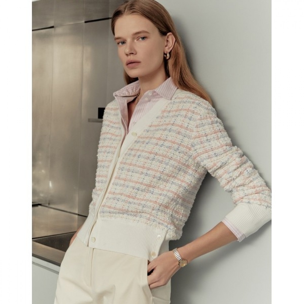 (ヘッジスレディース) 24SS アイボリーツイードライク V ネックカーディガン HSSW4A203IV