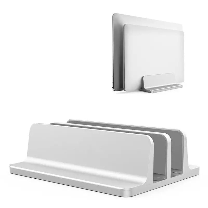 ノートブック用の垂直調整可能なアルミニウムスタンド,MacBook Pro,Air,ノートブック,タブレットホルダー用の収納ベース Double-Silver
