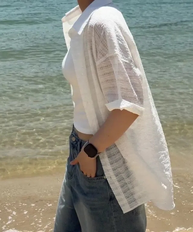 サマー リネンシアー半袖 シャツ