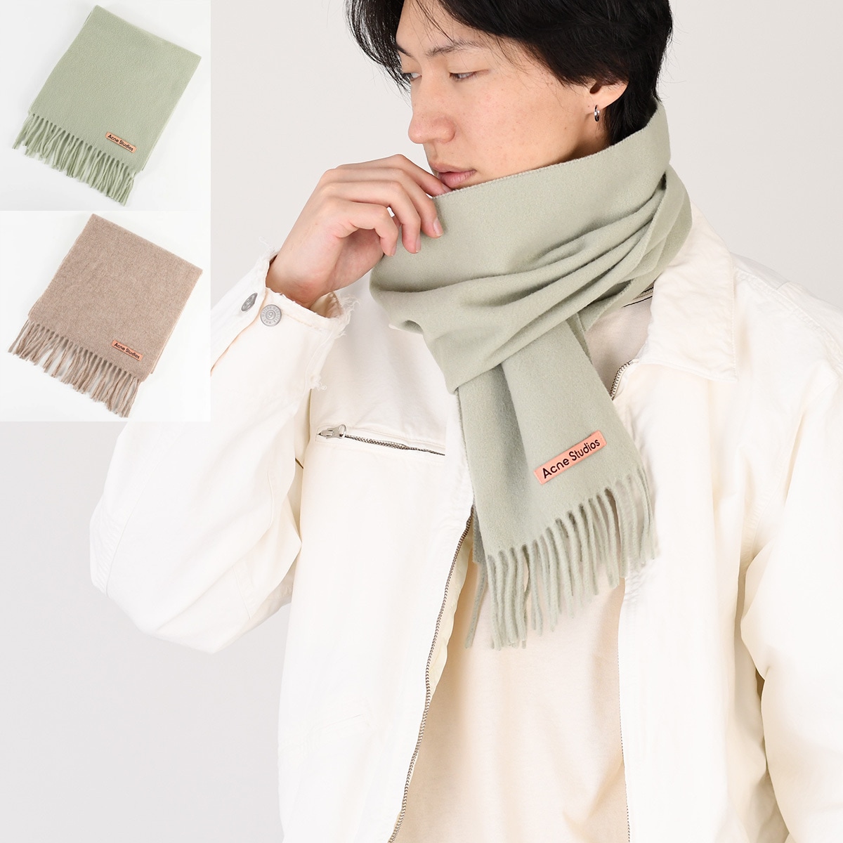 ACNE STUDIOS アクネストゥディオス マフラー フリンジウールスカーフ スキニー CA0218 メンズ ユニセックス ストール フリンジ ロゴ 秋 冬