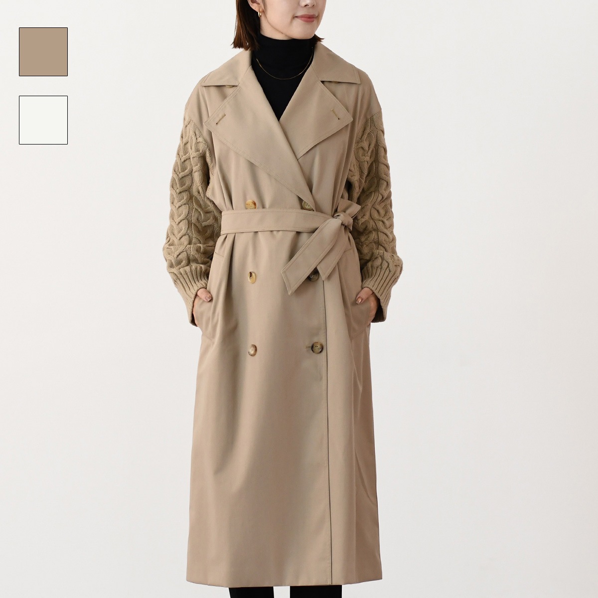 MAX MARA マックスマーラ コート アウター 1126014106 CICLADI チクラーディ トレンチコート ロングコート レディース キャメル ホワイト 秋 冬 ニット 春